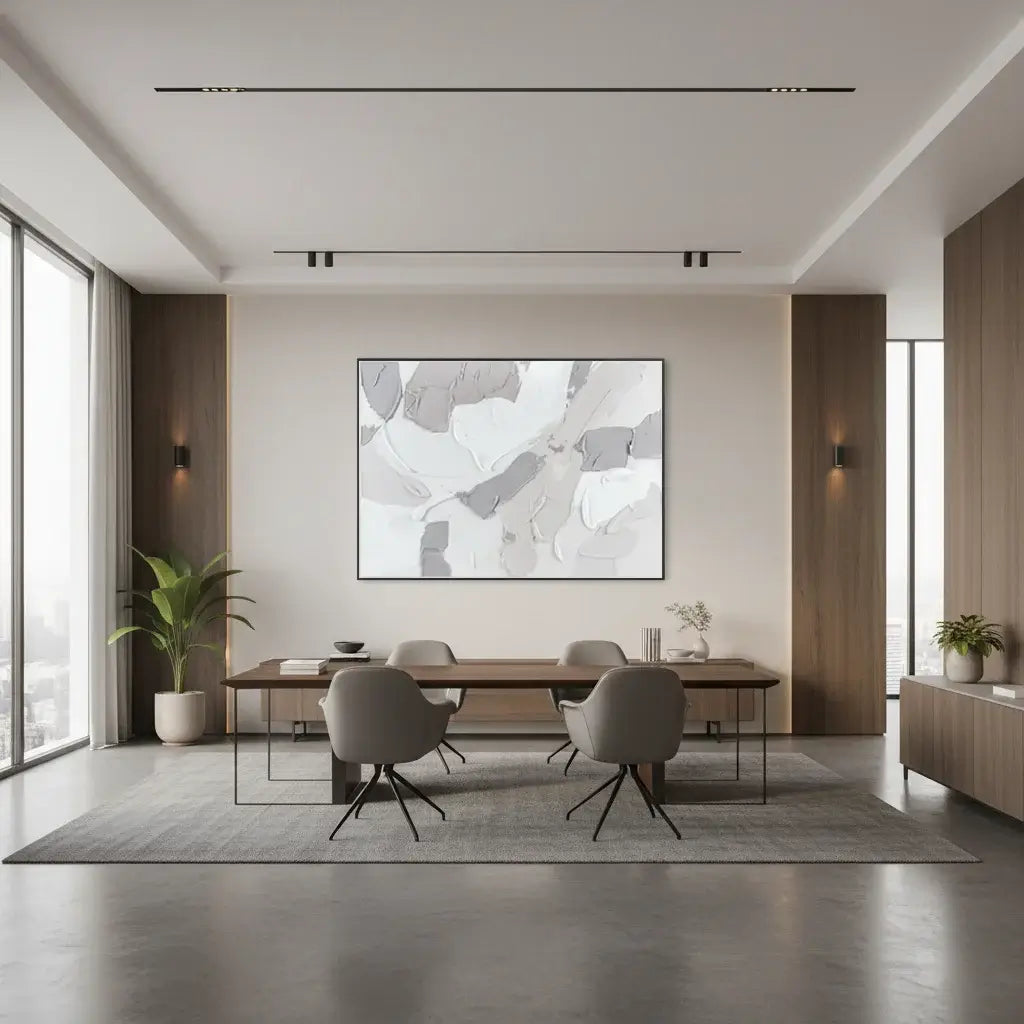 Modern dining room with a abstract art piece on the wall