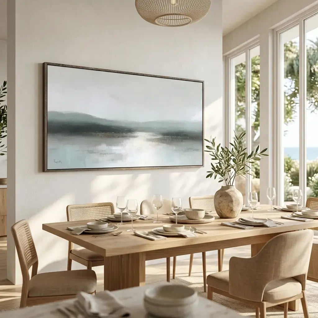 Misty Lake Shore Landscape Painting