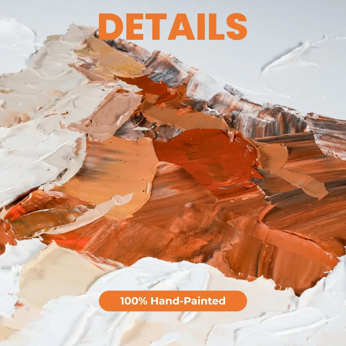 Hand-painted texture with orange and beige colors and '100% Hand-Painted' text.