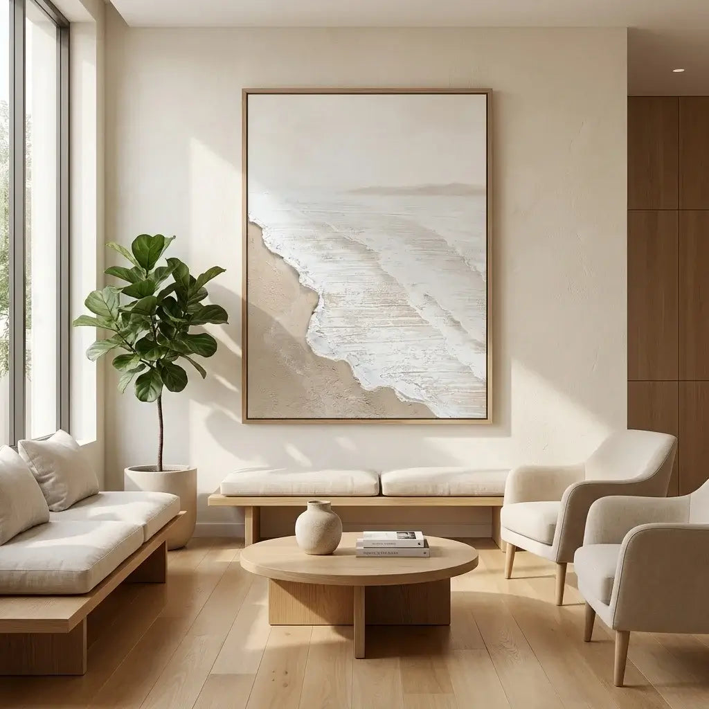 Modern living room with neutral-toned furniture and decor