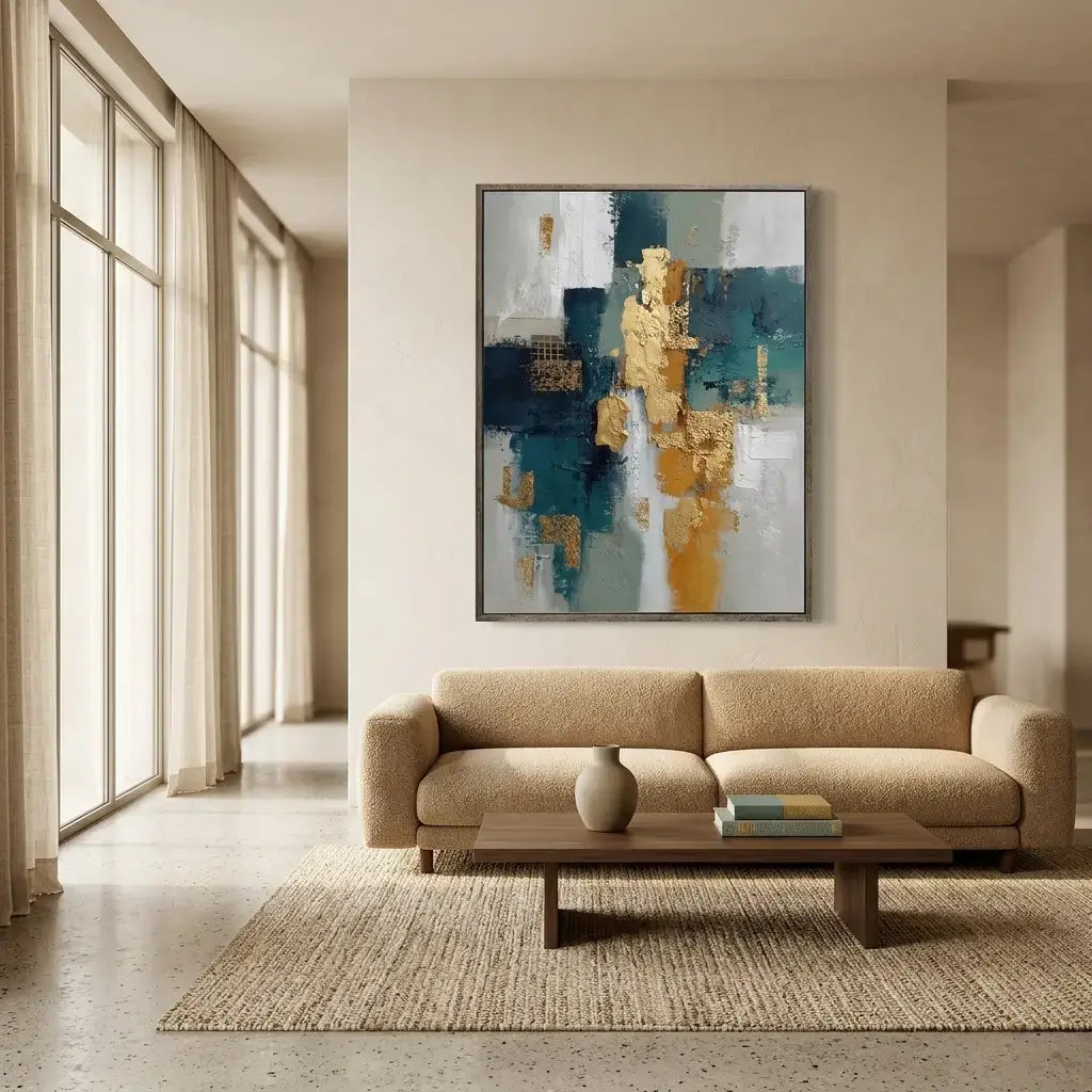 Teal and Bronze Textured Mural #CXV078