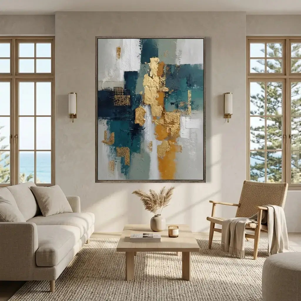 Teal and Bronze Textured Mural #CXV078