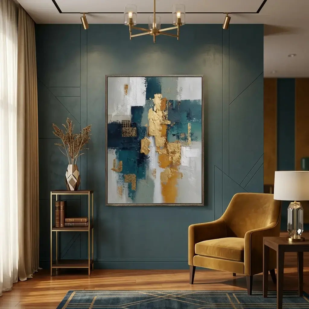 Teal and Bronze Textured Mural #CXV078