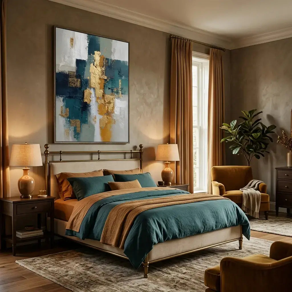 Teal and Bronze Textured Mural #CXV078
