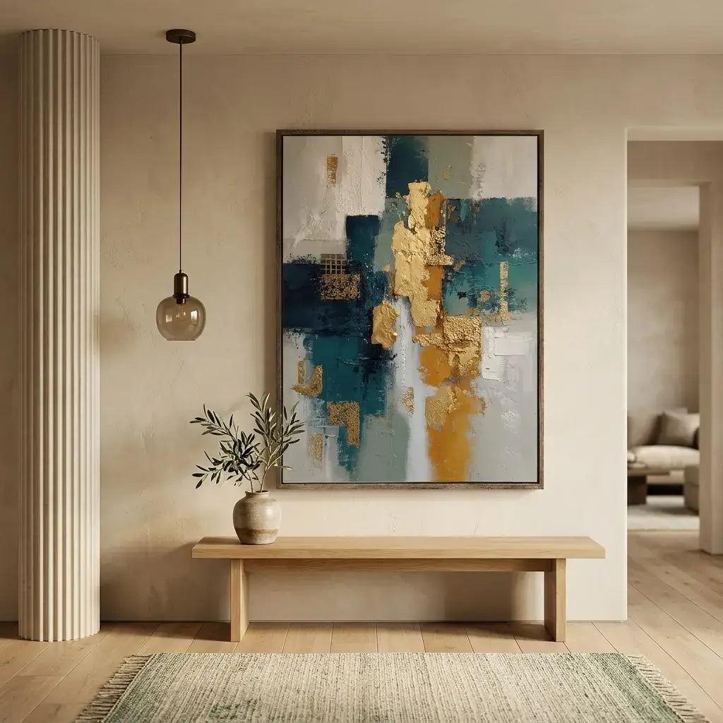 Teal and Bronze Textured Mural #CXV078