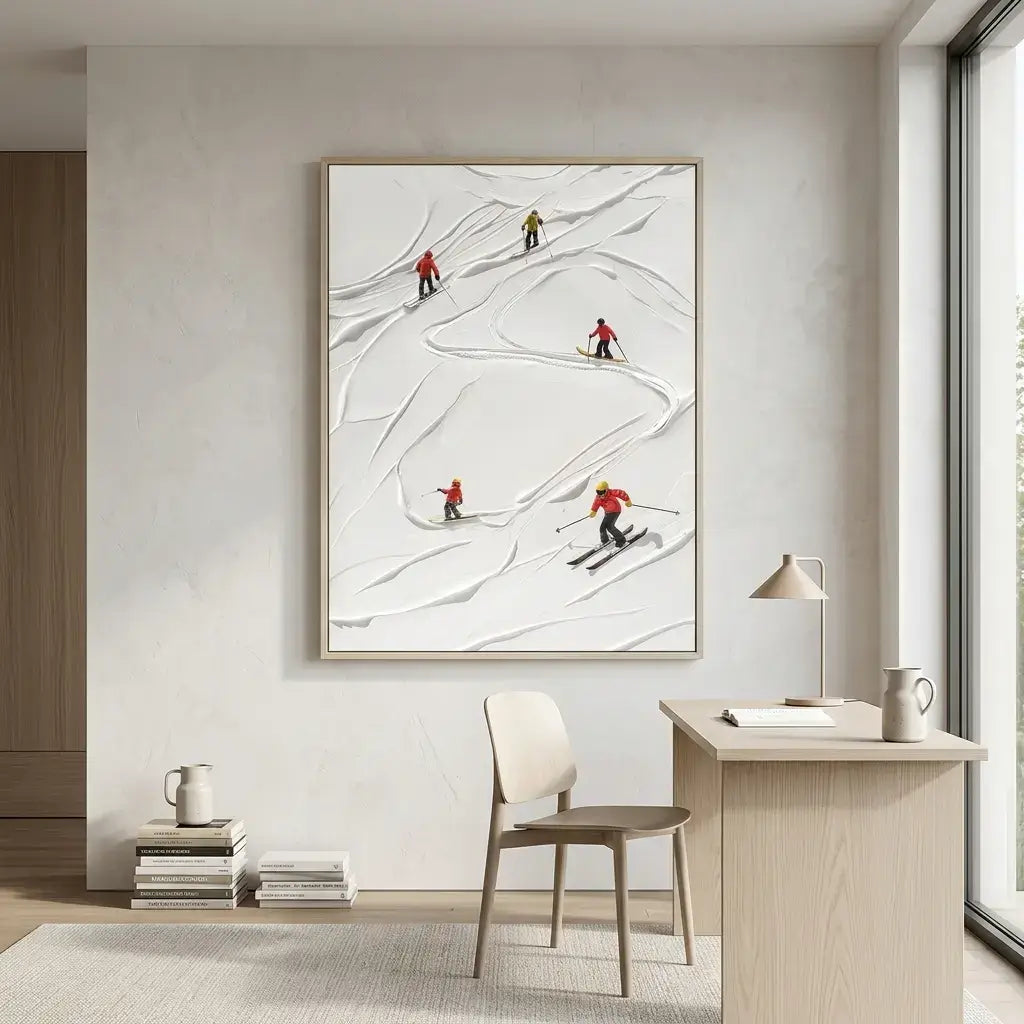 Modern office interior with a skiers artwork on the wall