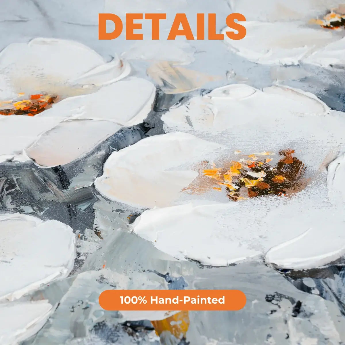 Close-up of hand-painted ceramic plates with '100% Hand-Painted' text overlay.