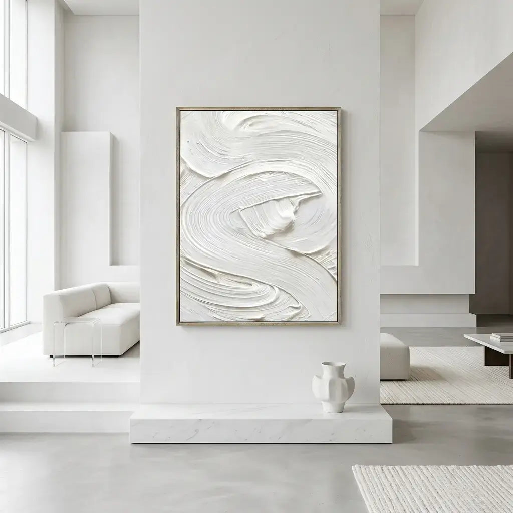 Modern interior with abstract artwork on a white wall
