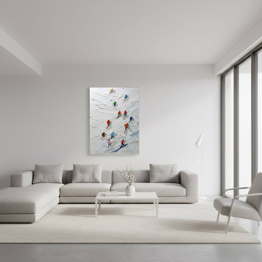 Skiing Sports Art Textured Painting Canvas #YDV001