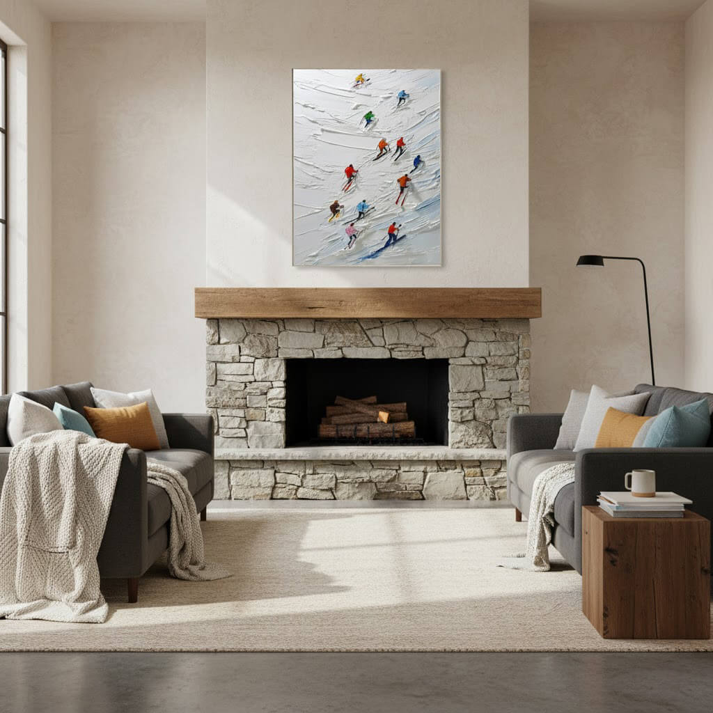 Skiing Sports Art Textured Painting Canvas #YDV001