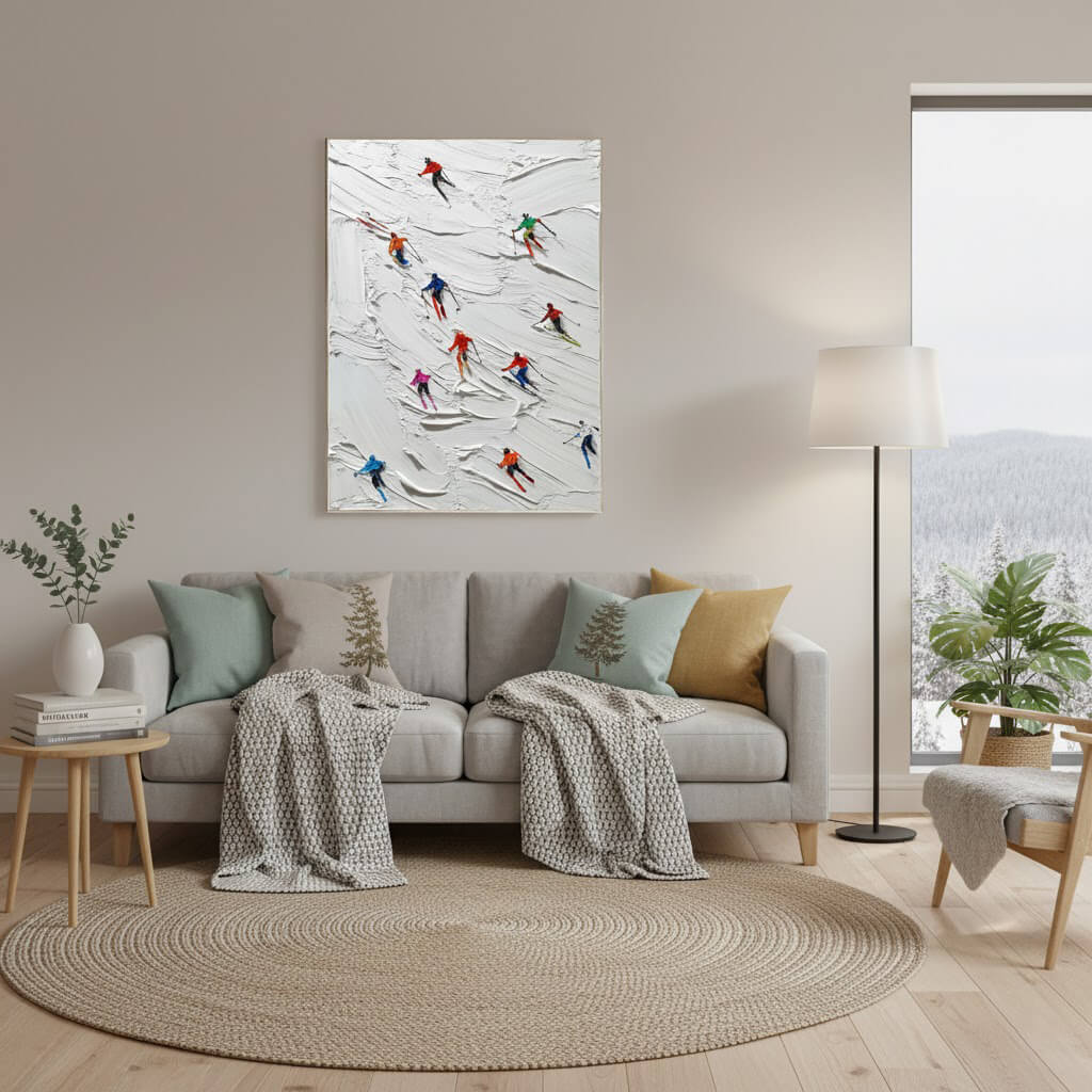 Skiing Sports Art Textured Painting Canvas #YDV002