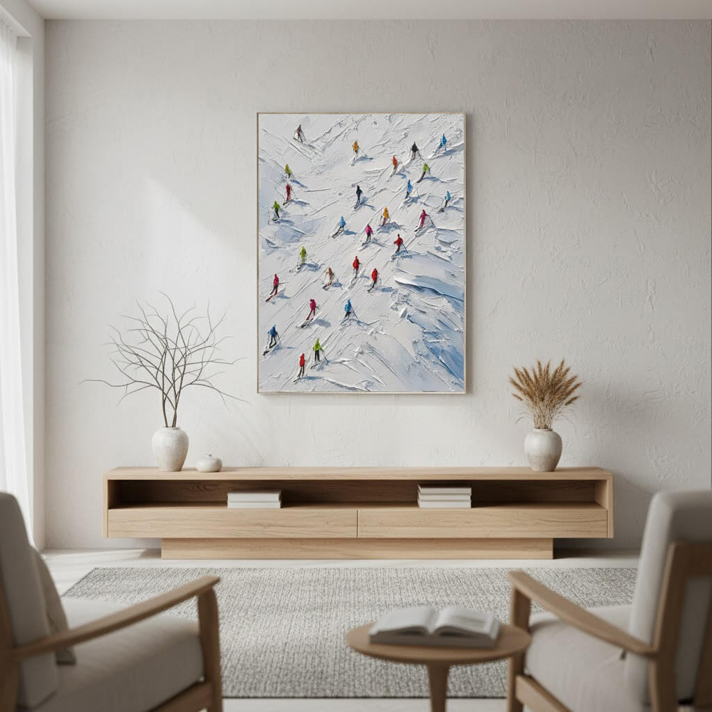 Skiing Sports Art Textured Painting Canvas #YDV003