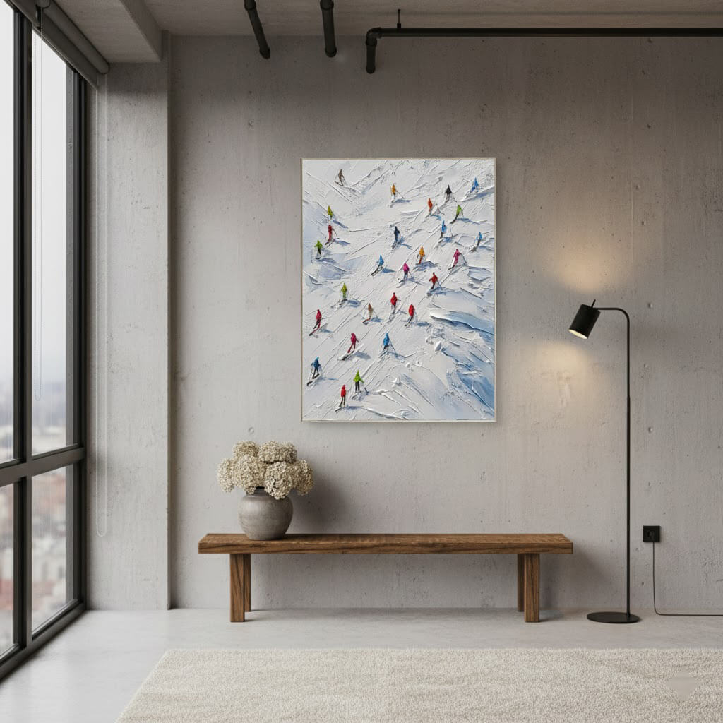 Skiing Sports Art Textured Painting Canvas #YDV003