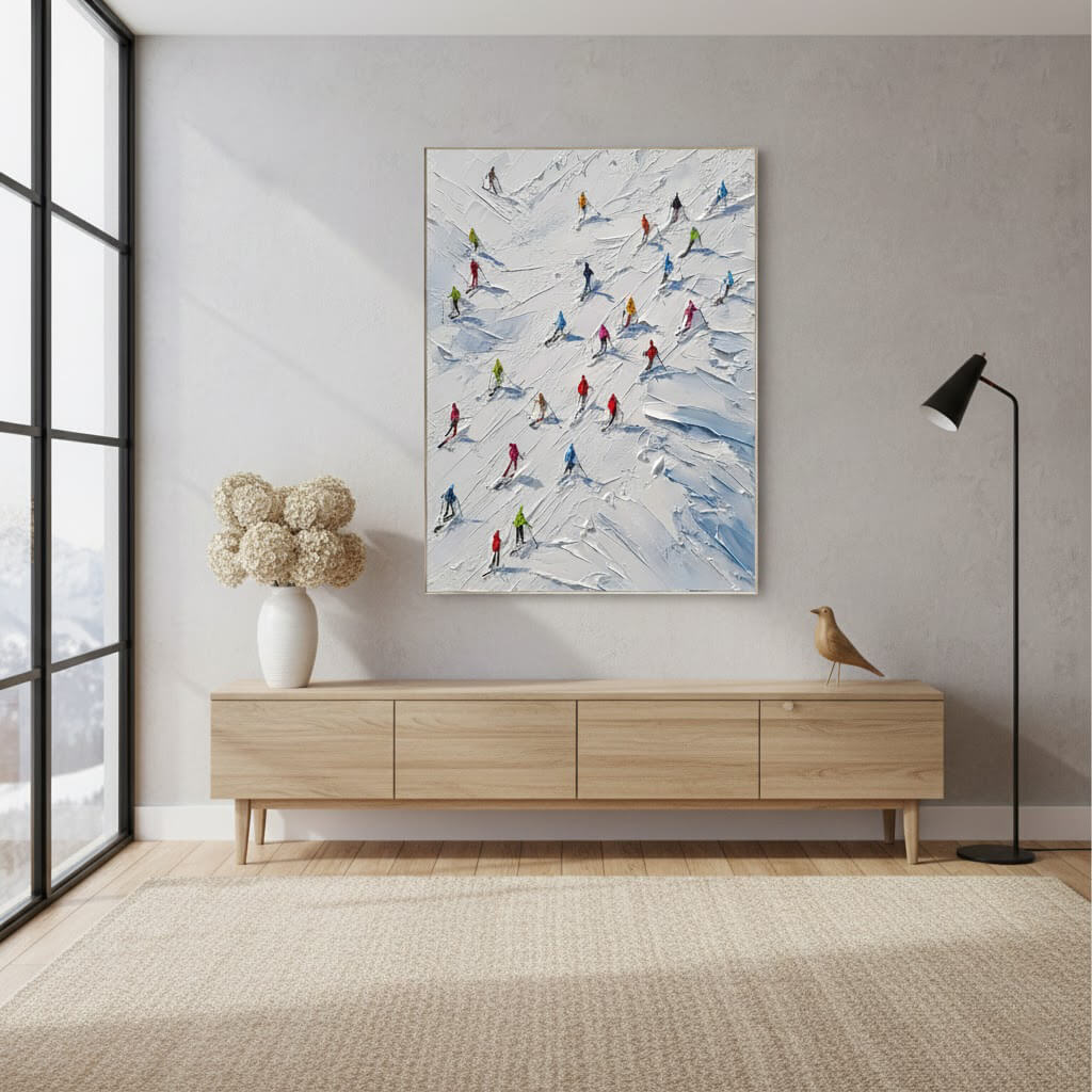 Skiing Sports Art Textured Painting Canvas #YDV003