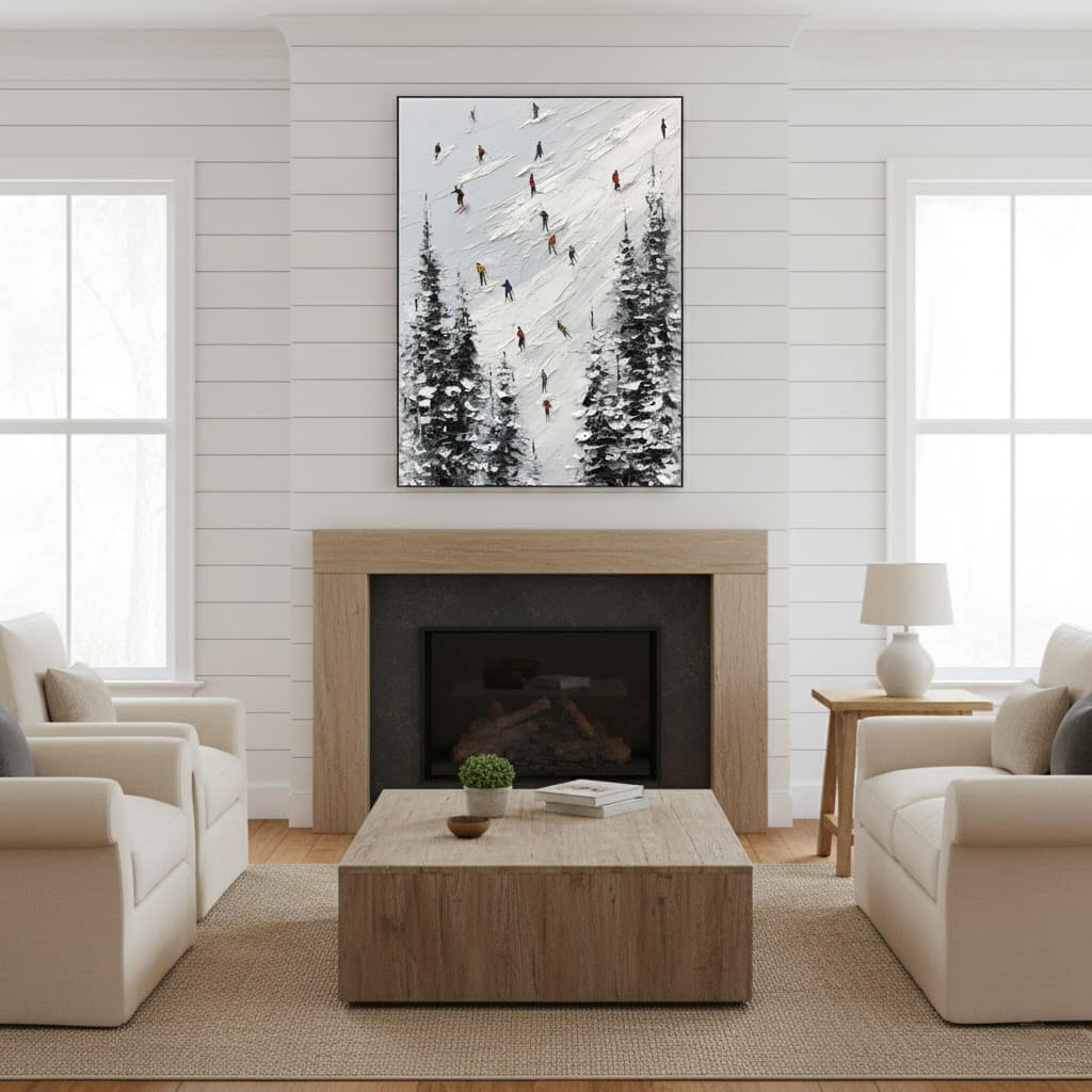 Skiing Sports Art Textured Painting Canvas #YDV006