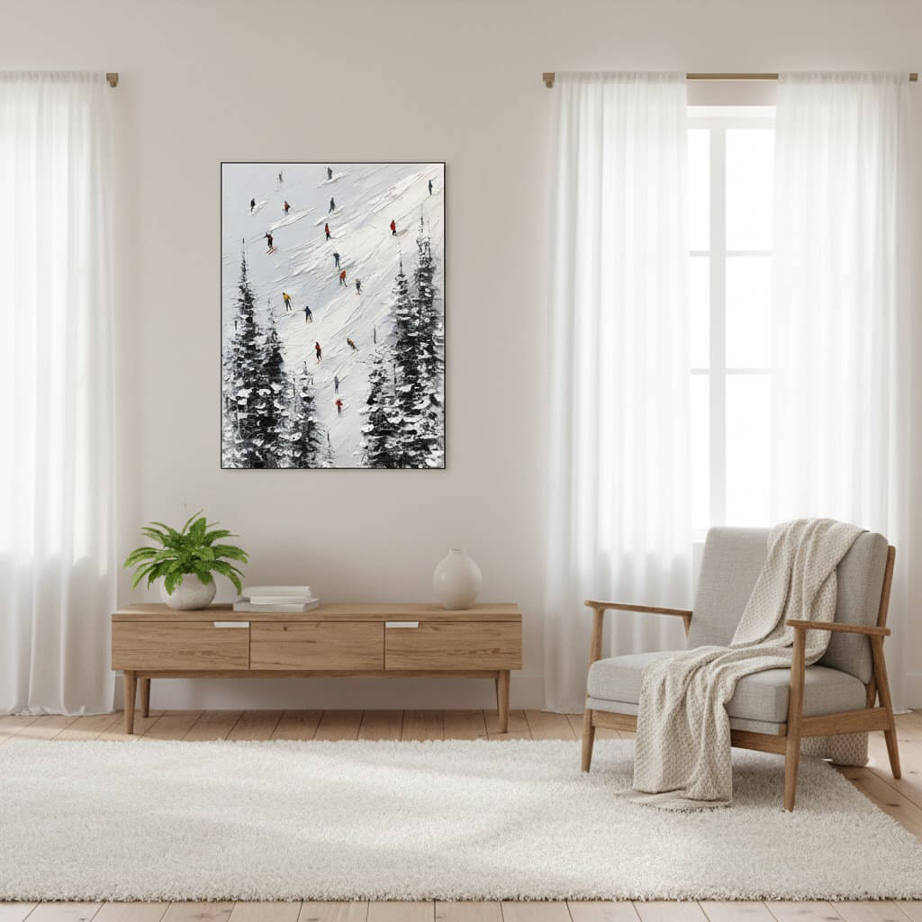 Skiing Sports Art Textured Painting Canvas #YDV006
