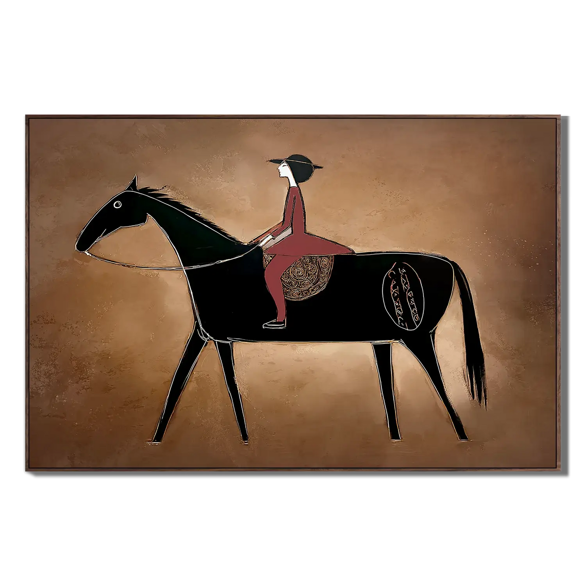 Minimalist Woman on Black Horse