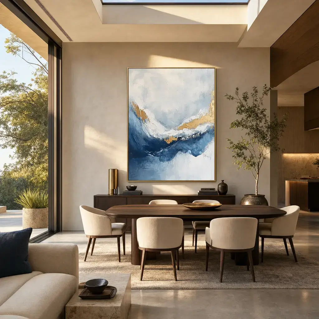 Azure Gold Tide Abstract Wall Art