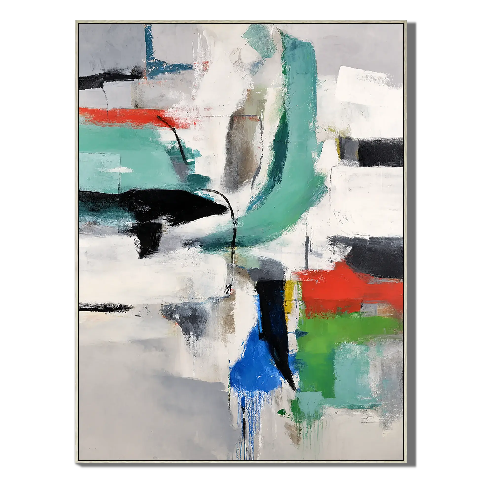 Aqua Red Sweep Abstract Wall Art