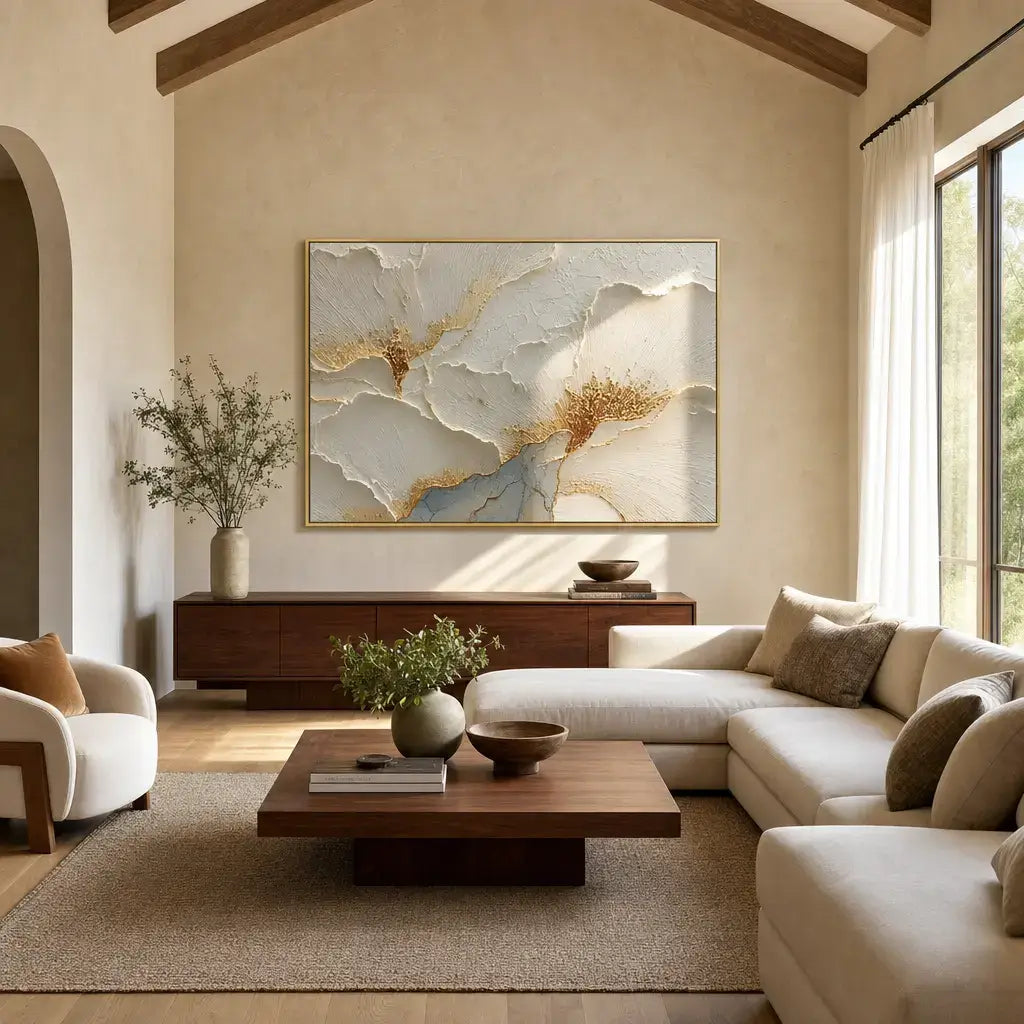 Gilded Ivory Petals Abstract Wall Art