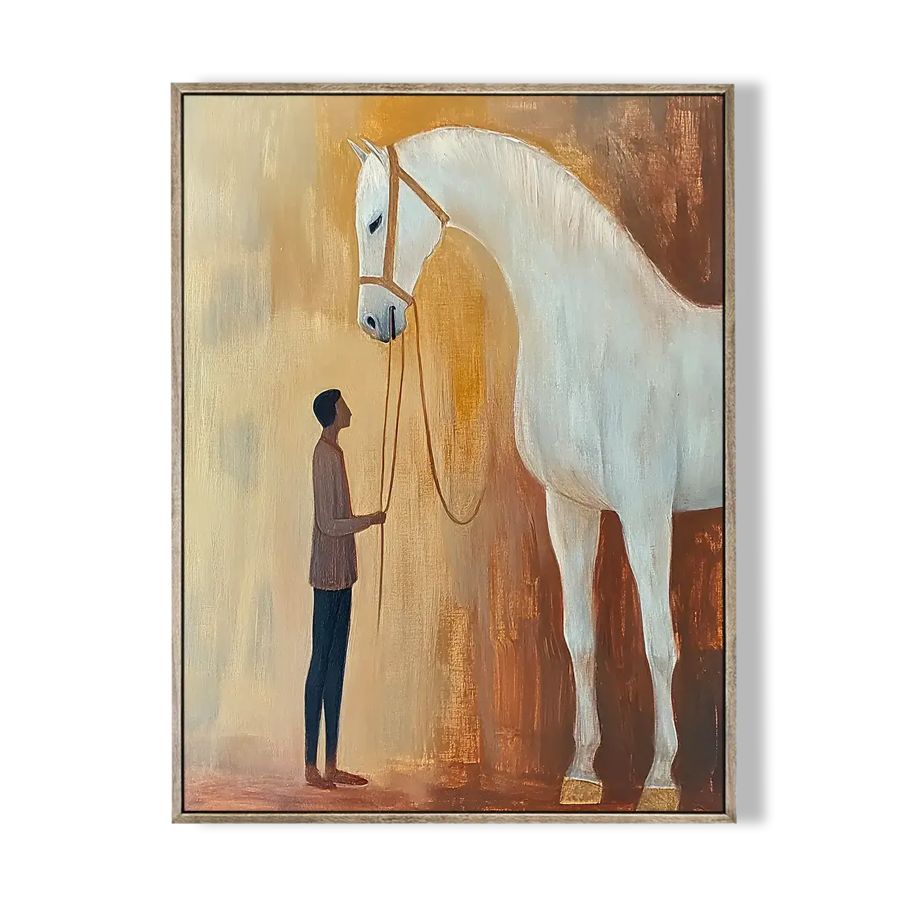 Minimalist Man with White Horse