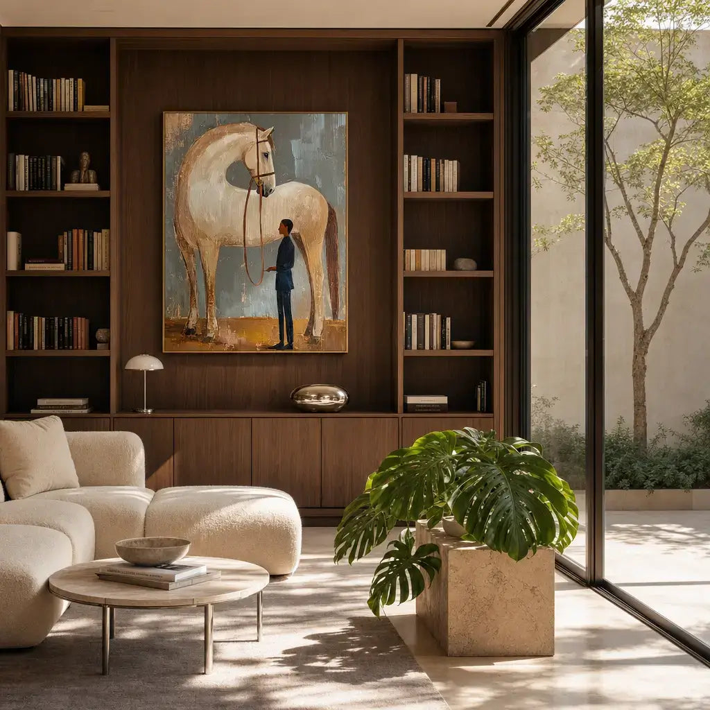 Stylized Equestrian with Pale Horse