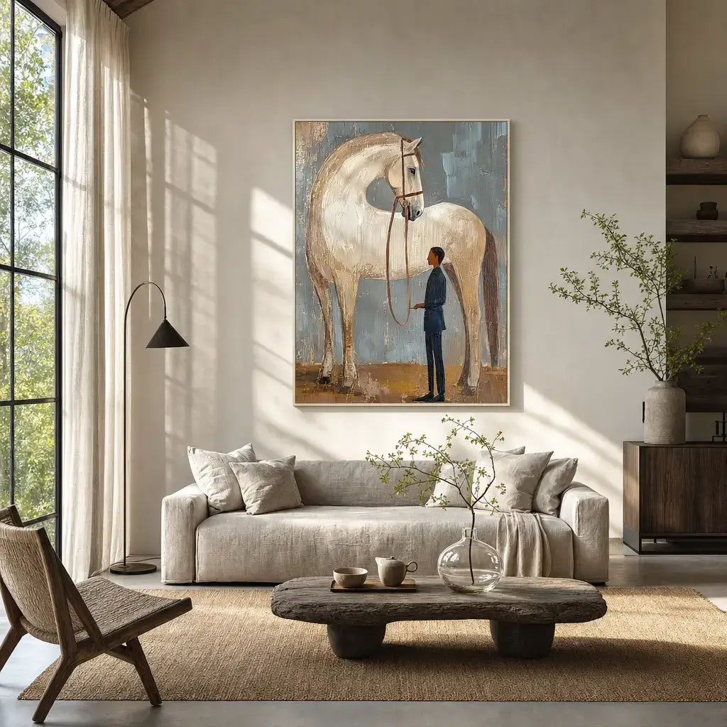 Stylized Equestrian with Pale Horse