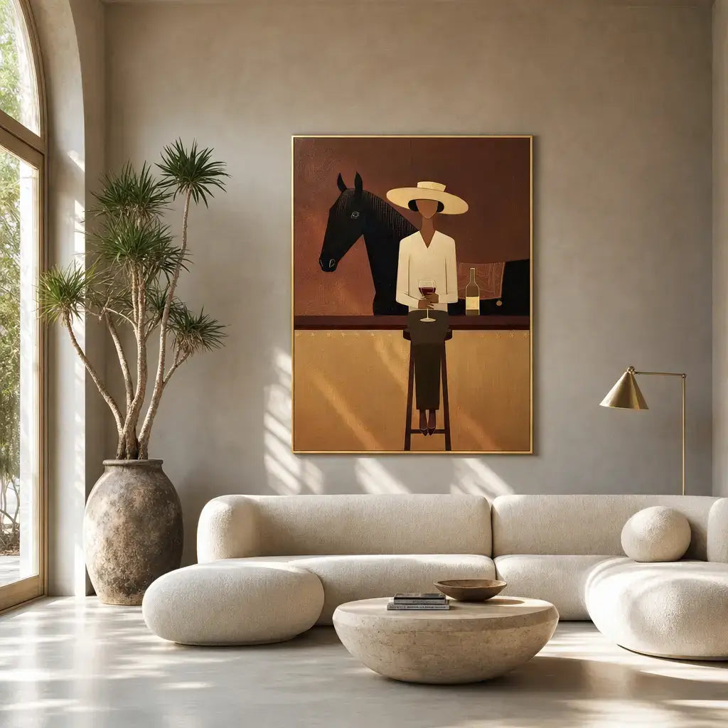 Woman and Black Horse Portrait