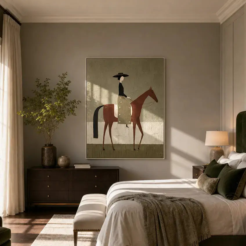 Minimalist Equestrian Woman on Horse