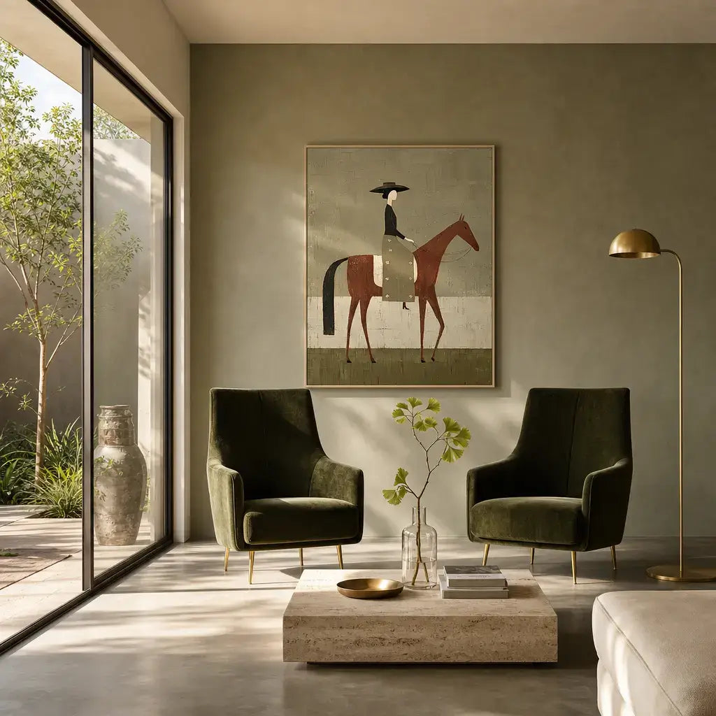 Minimalist Equestrian Woman on Horse