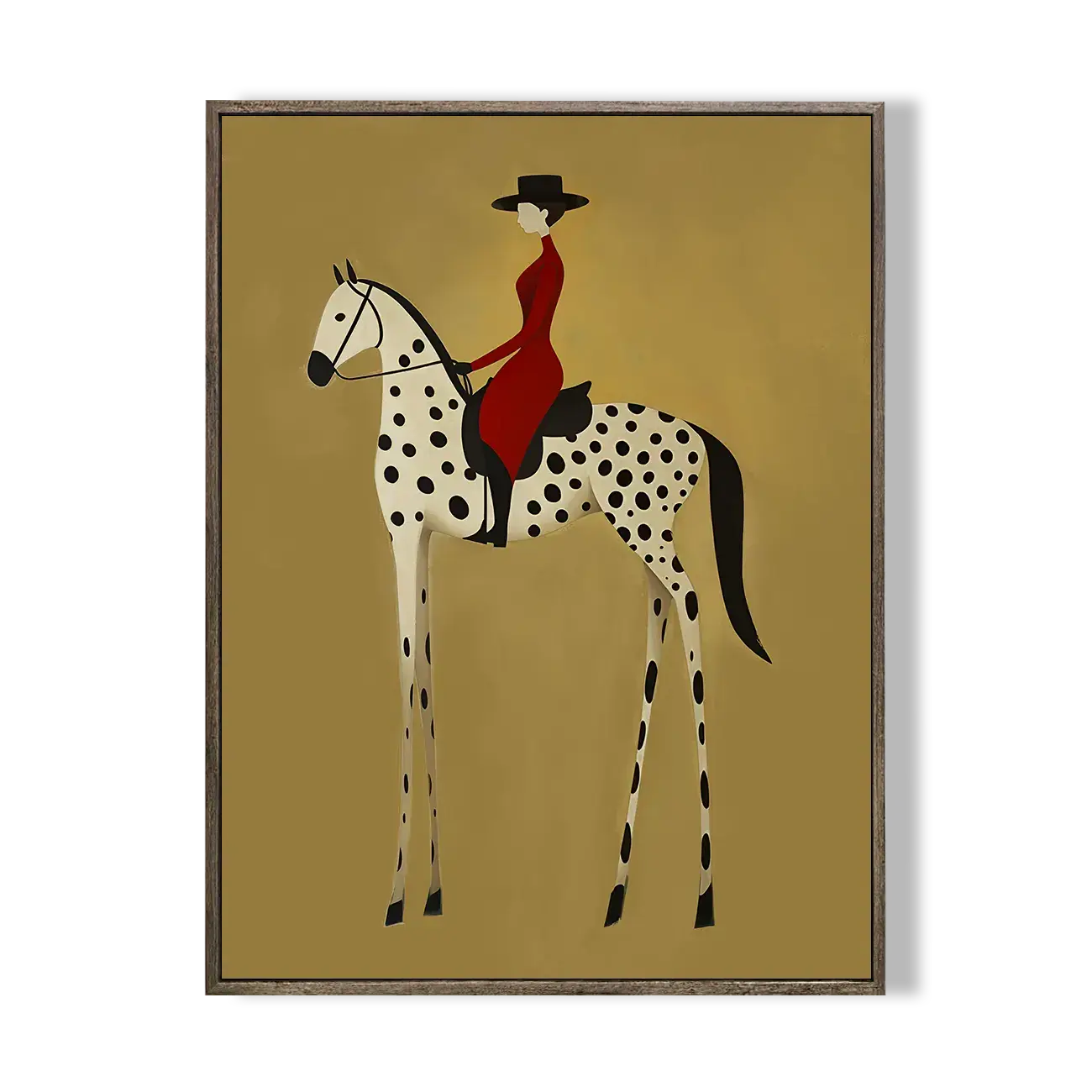 Woman in Red on Dalmatian Horse
