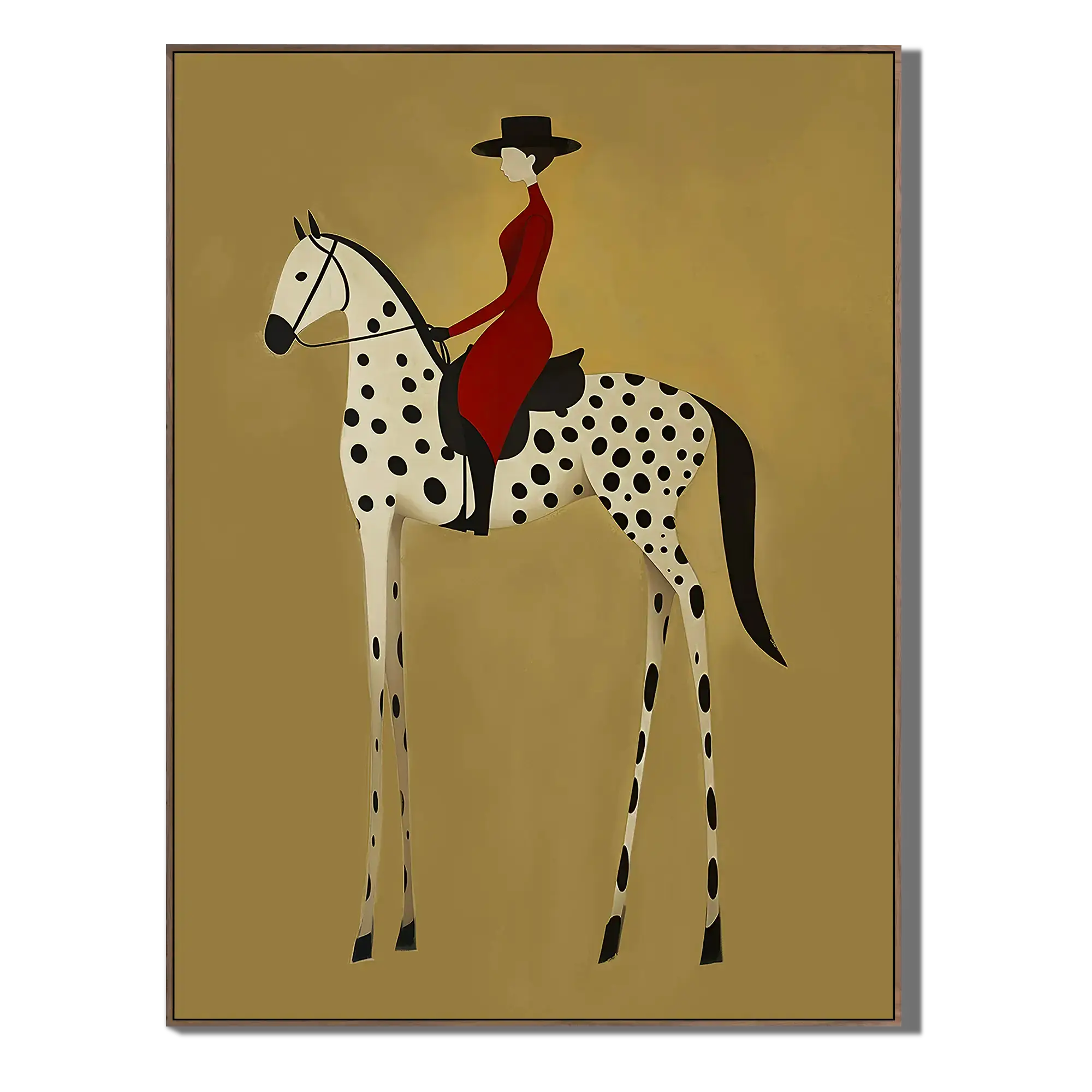 Woman in Red on Dalmatian Horse