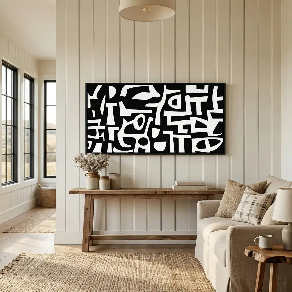 Modern living room with abstract art on the wall