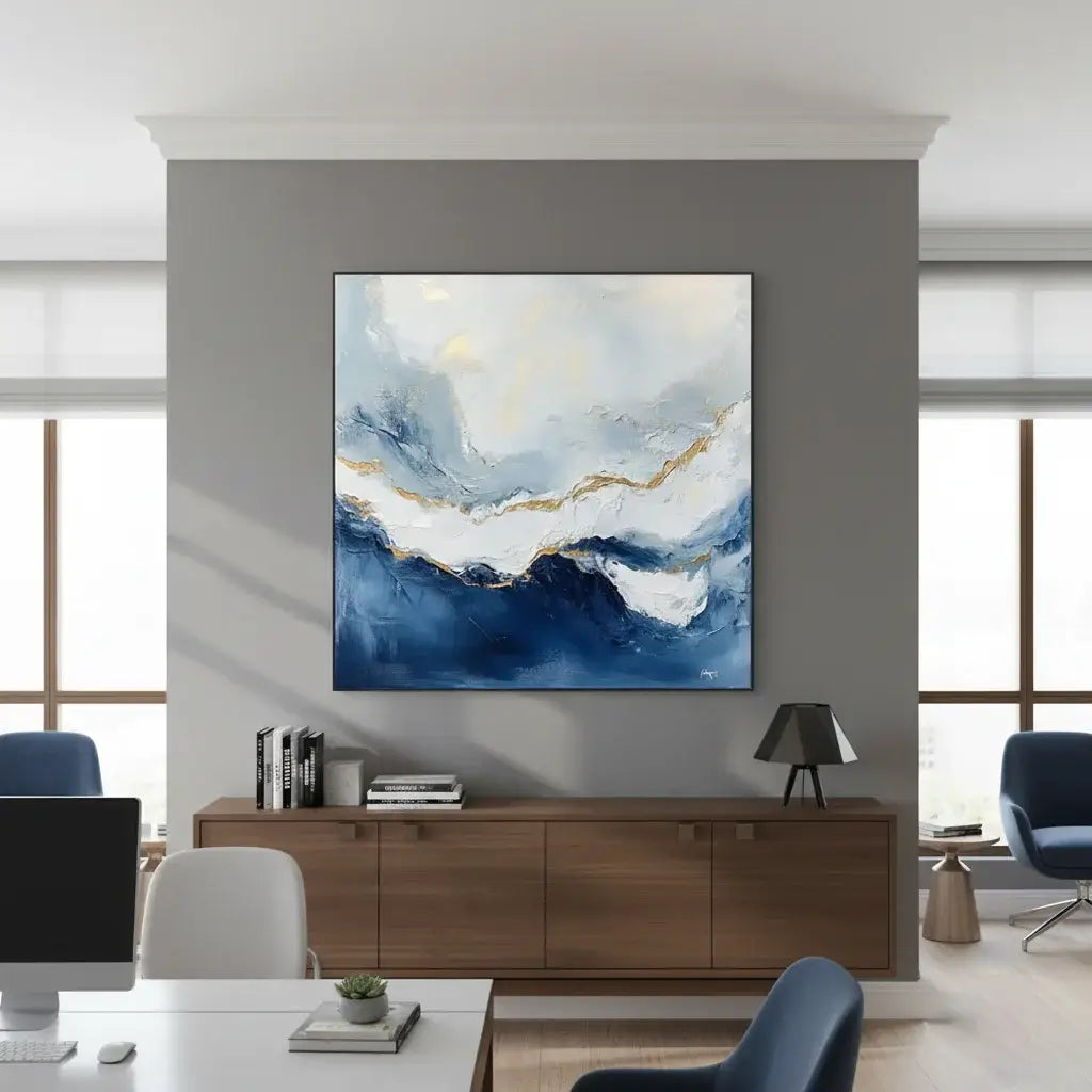 Modern office interior with abstract art on the wall