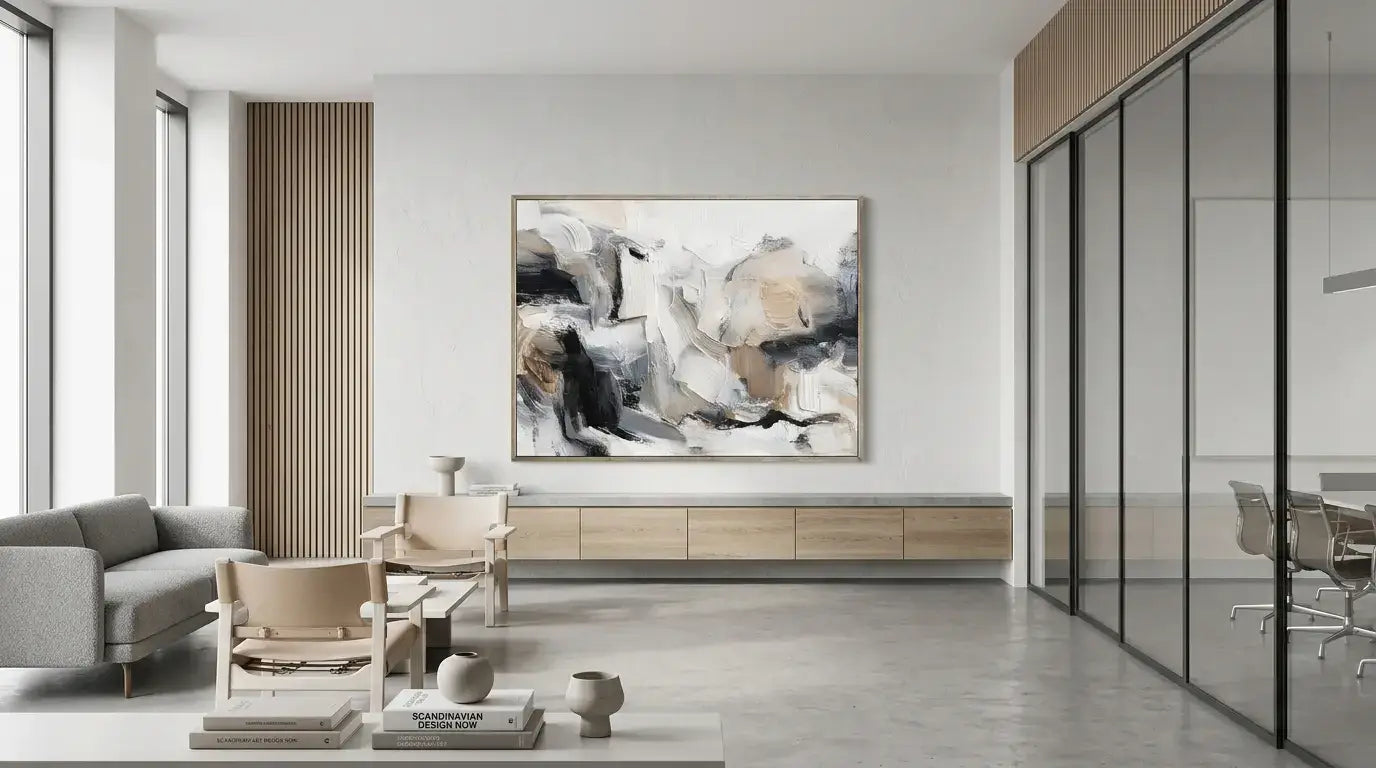 Modern living room with abstract art on the wall