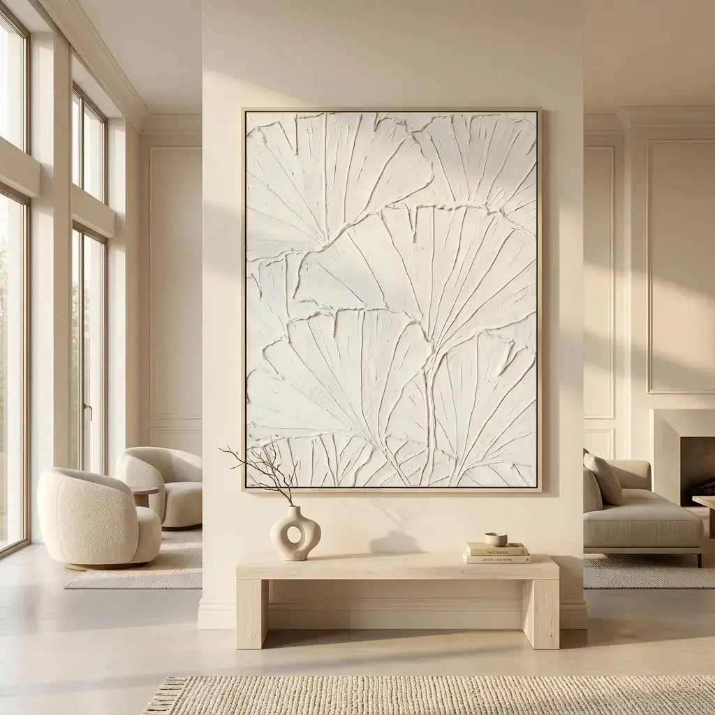 Modern living room with abstract artwork on the wall