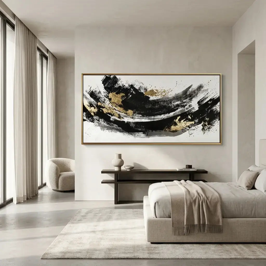 Modern living room with abstract art on the wall