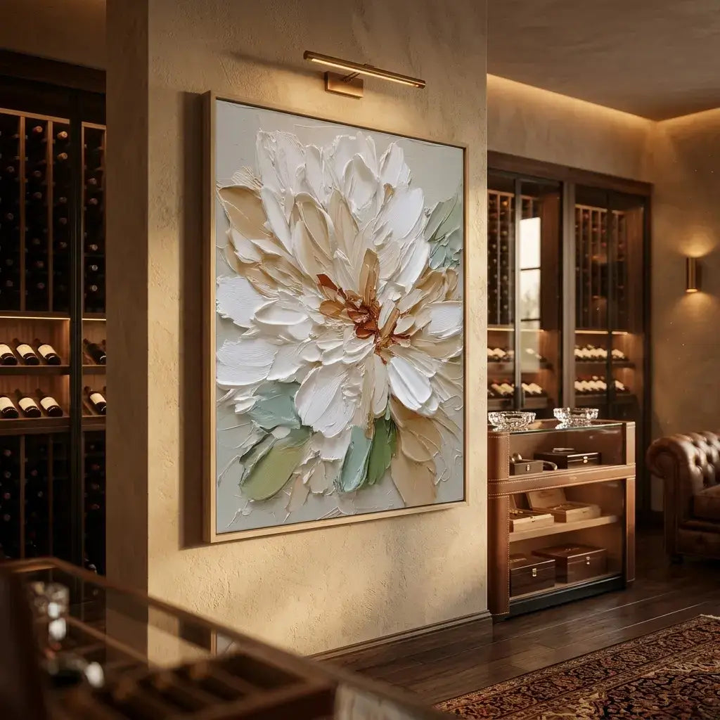 Decorative floral painting in a wine cellar setting