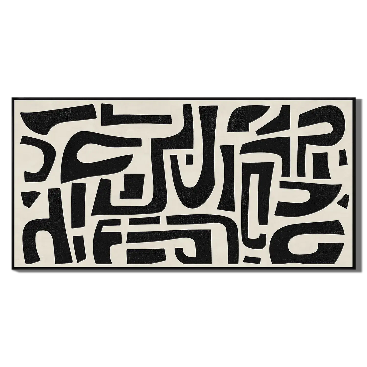 Abstract black and white patterned rug on a white background