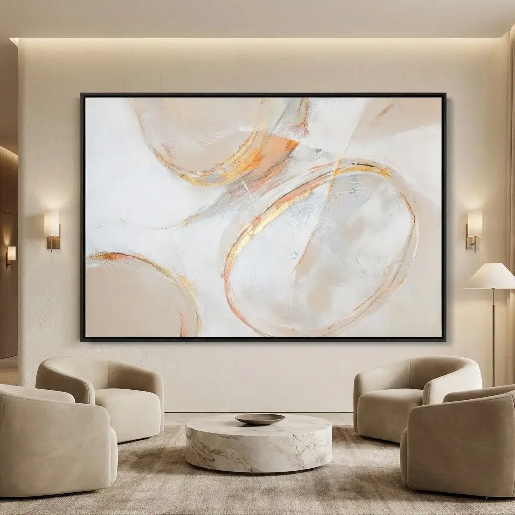 Modern living room with abstract art on the wall