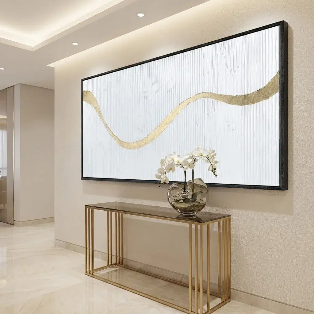 Modern interior with a console table and decorative wall art