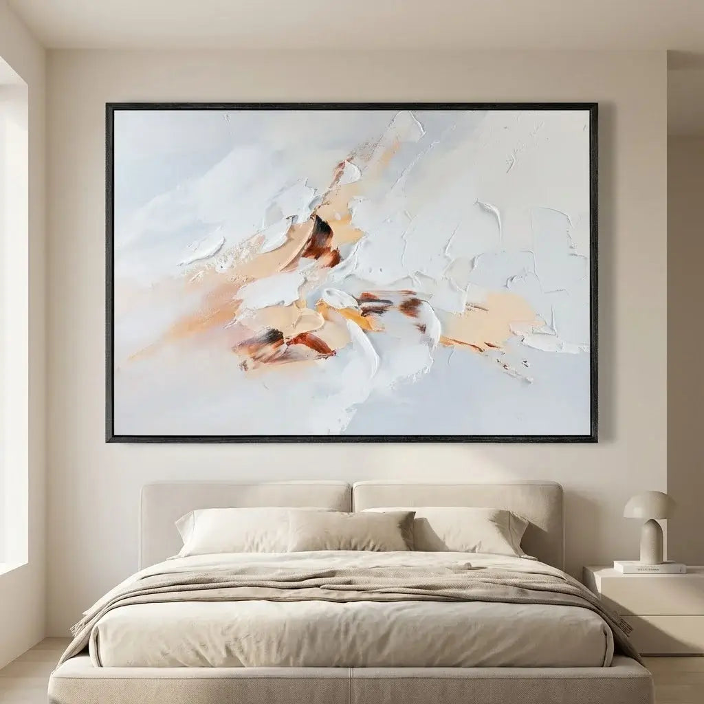 Abstract painting in a modern bedroom setting