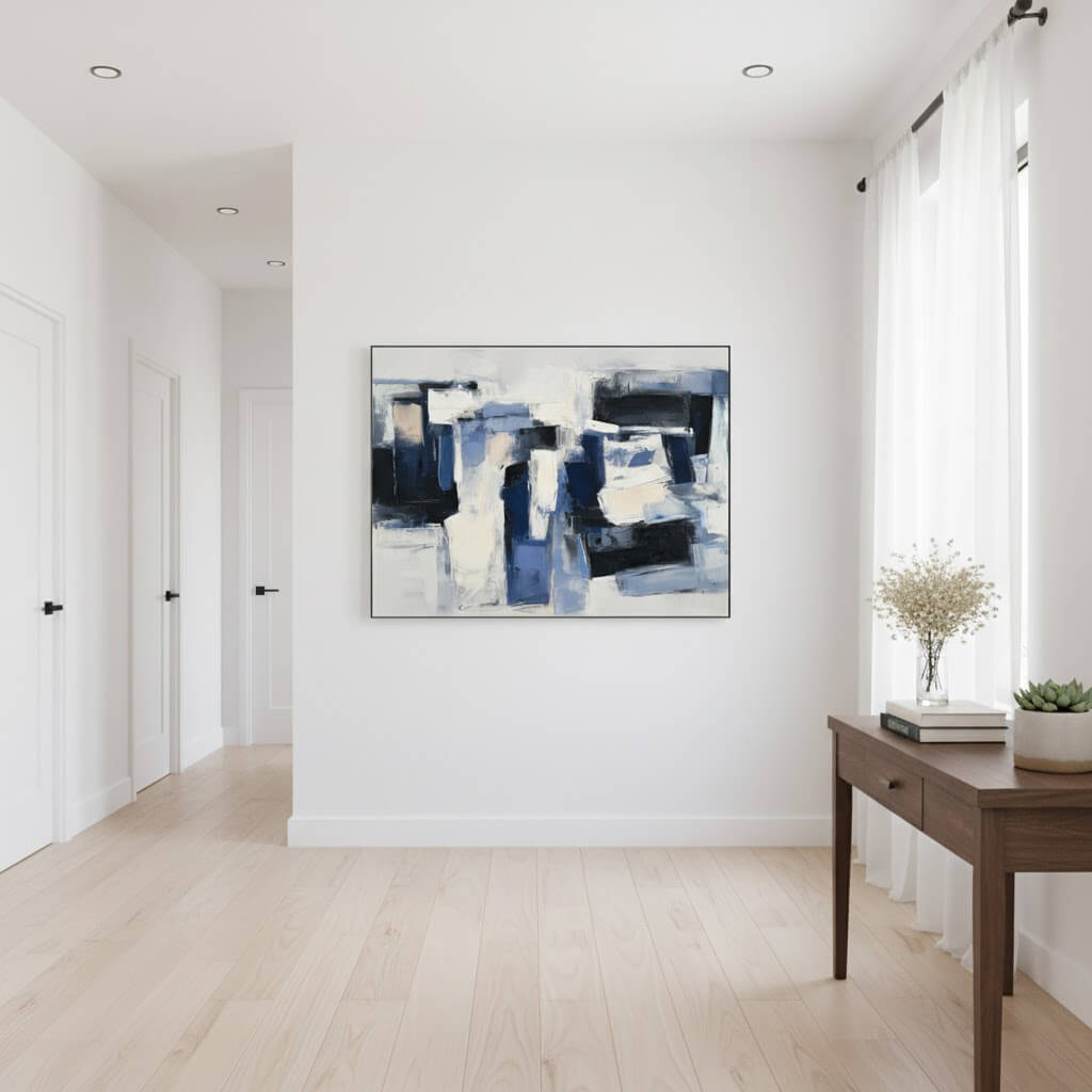 Modern interior with abstract art on a white wall