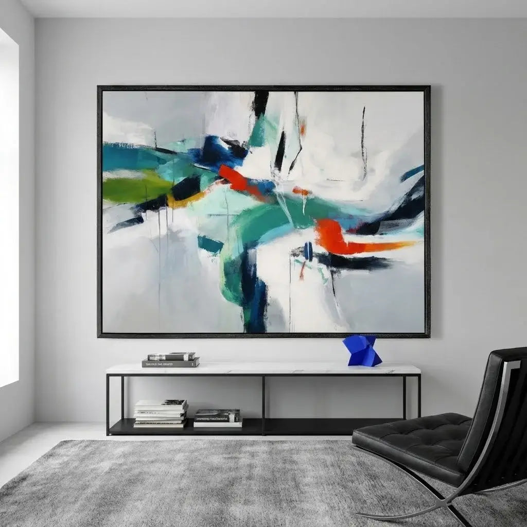 Abstract painting in a modern living room setting