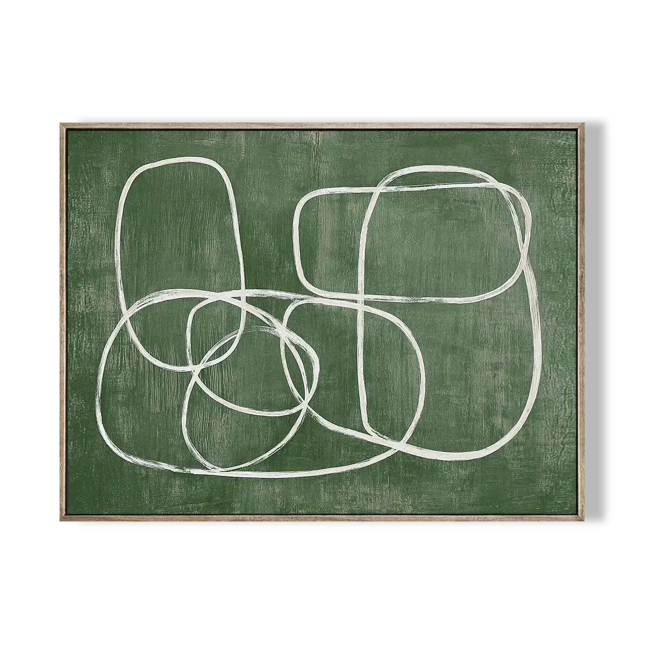 Abstract art piece with white lines on a green background