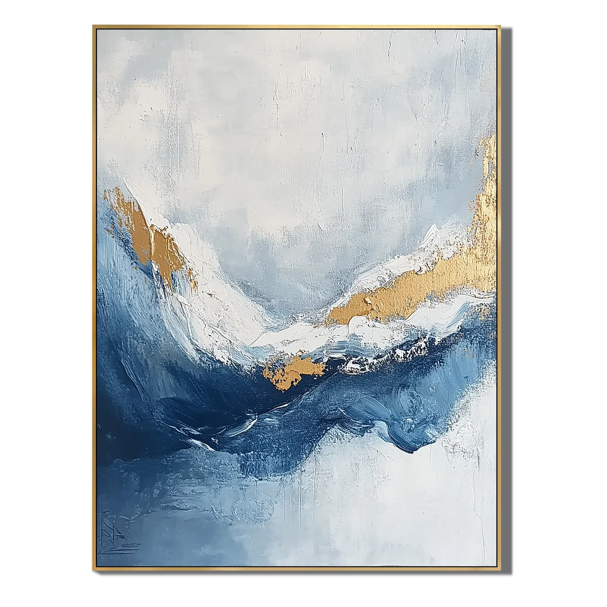 Azure Gold Tide Abstract Wall Art