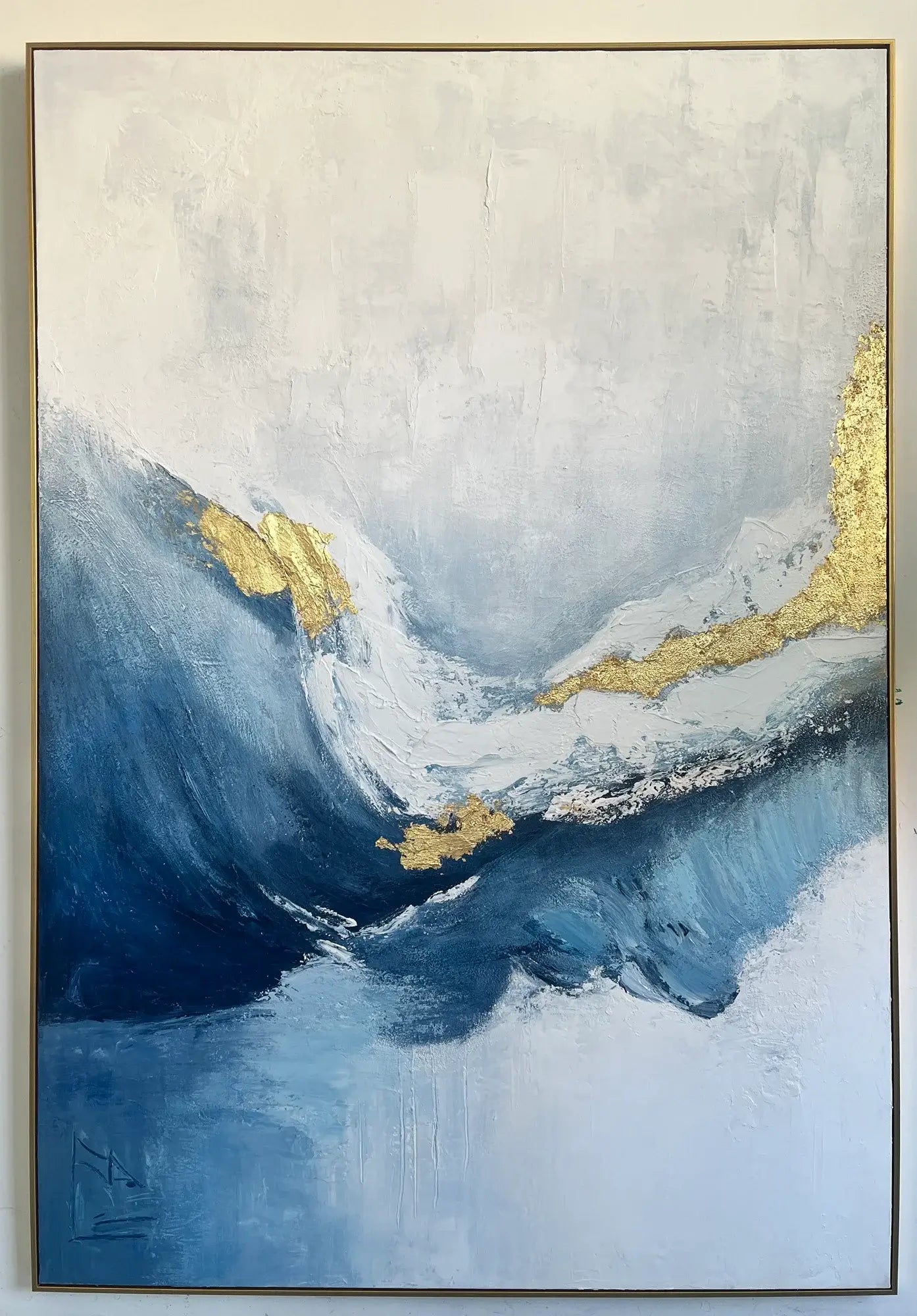 Azure Gold Tide Abstract Wall Art