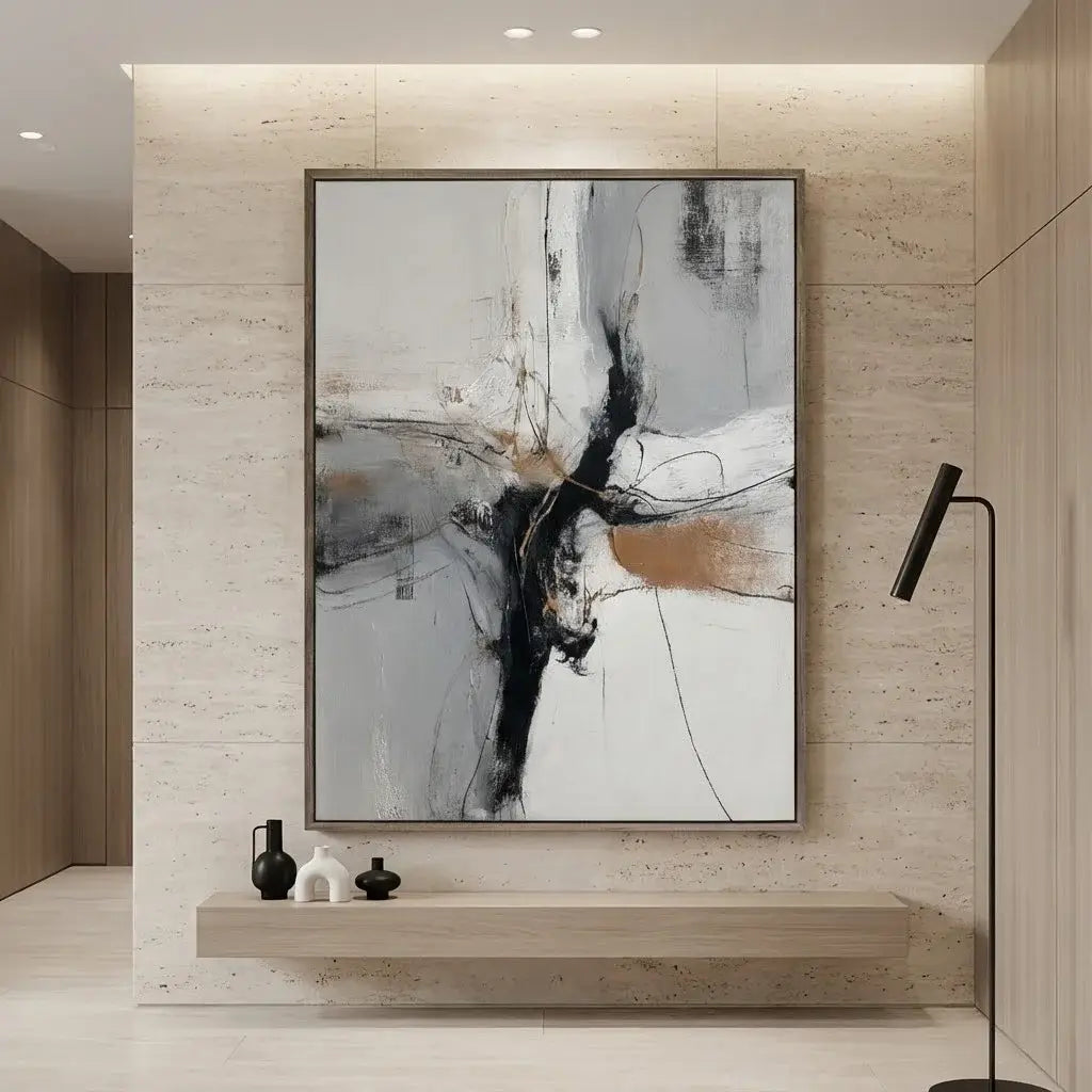 Abstract painting on a wall in a modern interior setting