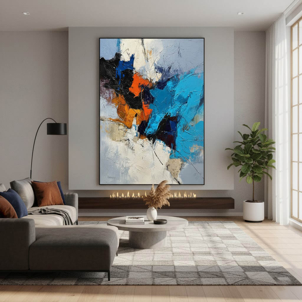 Modern living room with abstract painting on the wall
