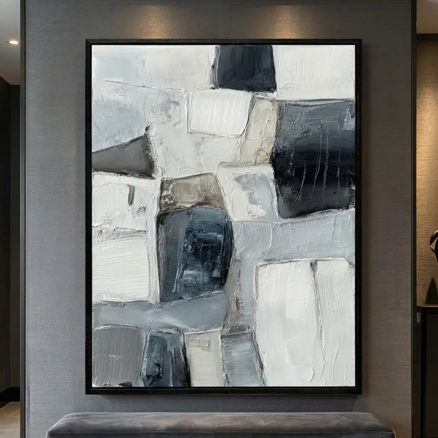 Abstract art painting in a modern interior setting